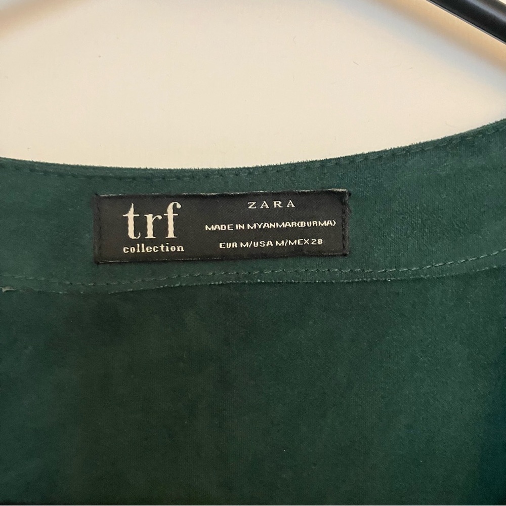 Zara TRF Collection Dark Green Faux Suede Belted Mock Wrap Romper Size Medium. - Picture 8 of 10
